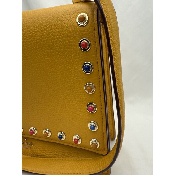 Kate Spade Devoe Street Sophie Handbag Mustard Yellow studded gems 10x7x3 Flaws - Picture 4 of 16